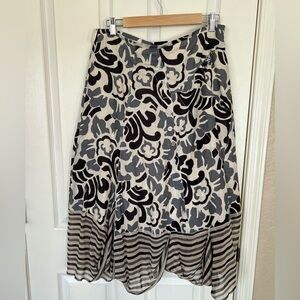 Atika 100% Linen Floral Asymmetrical Button Front Skirt